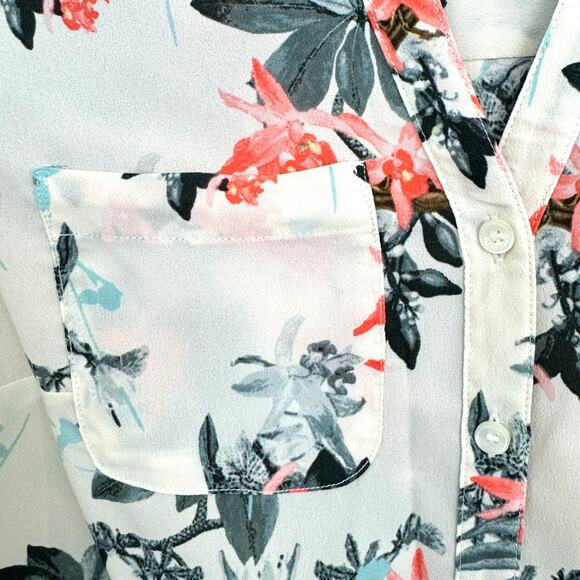 Talbots Women's Nantucket Size P Tropical Floral Button Front Blouse Coral - Picture 3 of 6